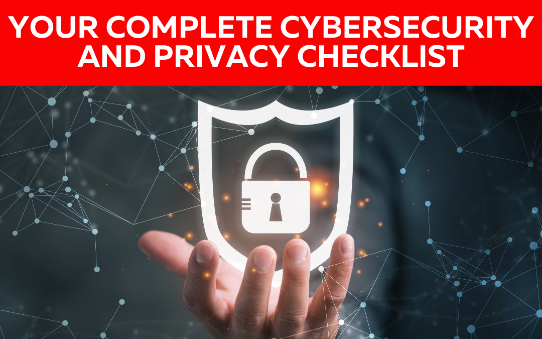 cybersecurity and online privacy checklist man holding symbol of locked online access